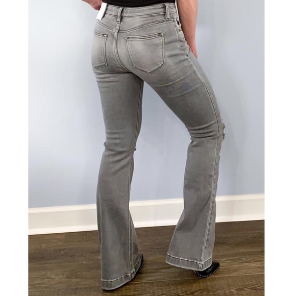 PRICE DROP Opal Light Grey Mid-Rise Flare Jeans - Picture 2 of 11